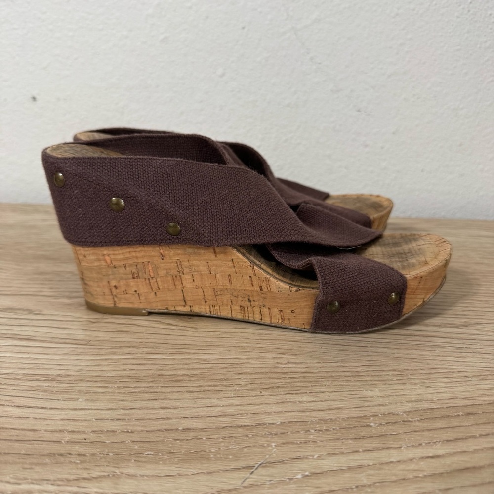 Lucky Brand Miller 2 Wedge Sandals Womens Size 7 M Brown Slip On Cork 37 EU Boho - Picture 8 of 13